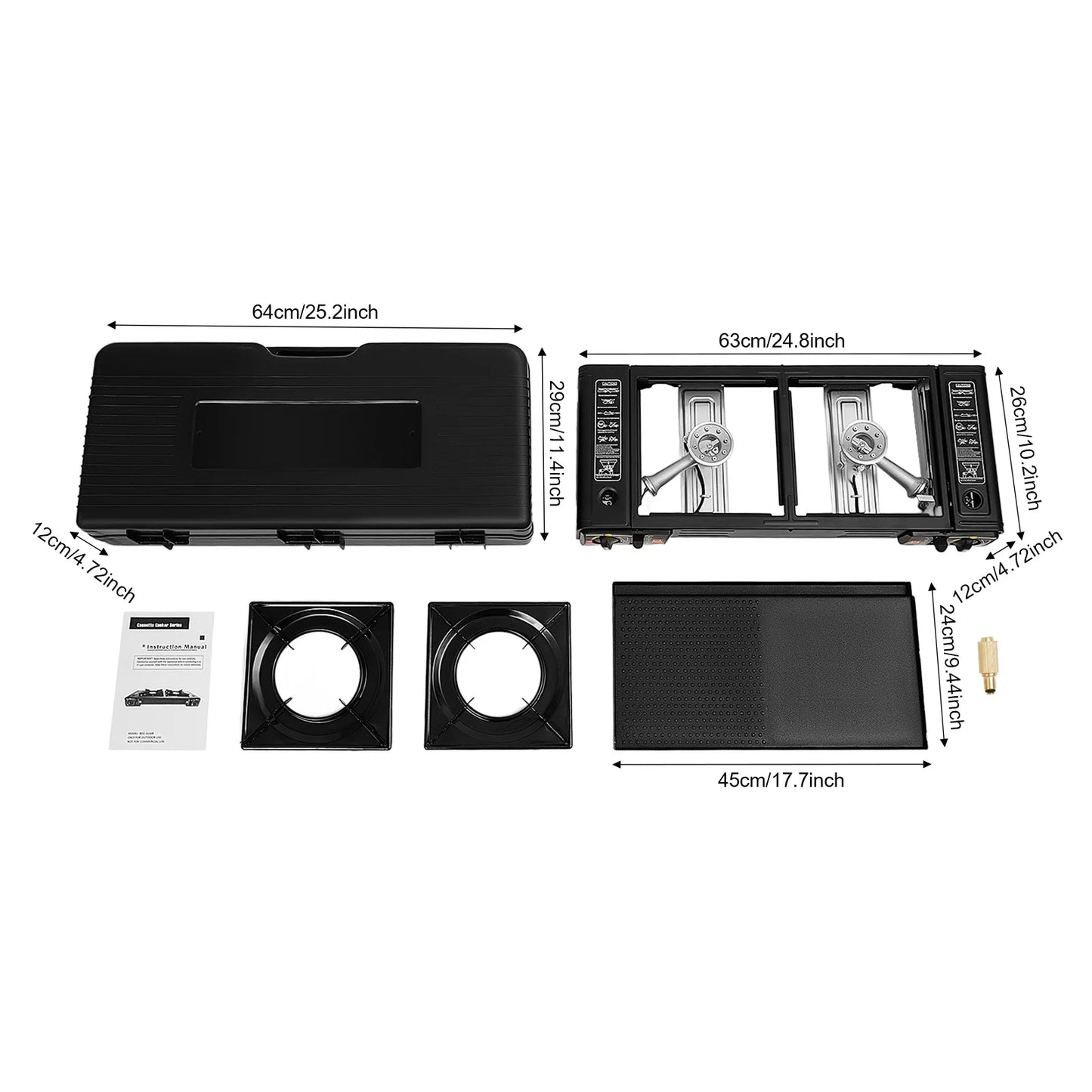2500W Portable Camping Stove 2 Burner Baking Tray Case
