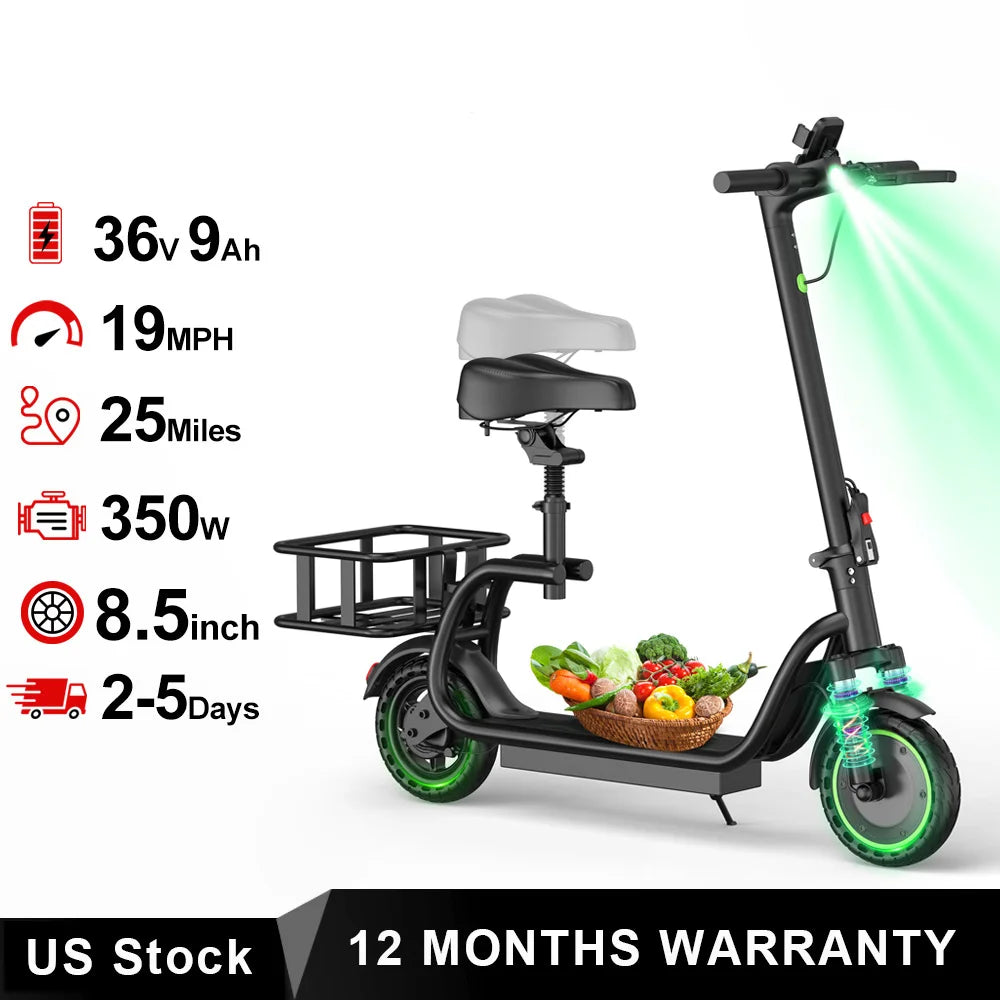 Maxshot Foldable Electric Scooter With 350W Motor Seat And Digital Display