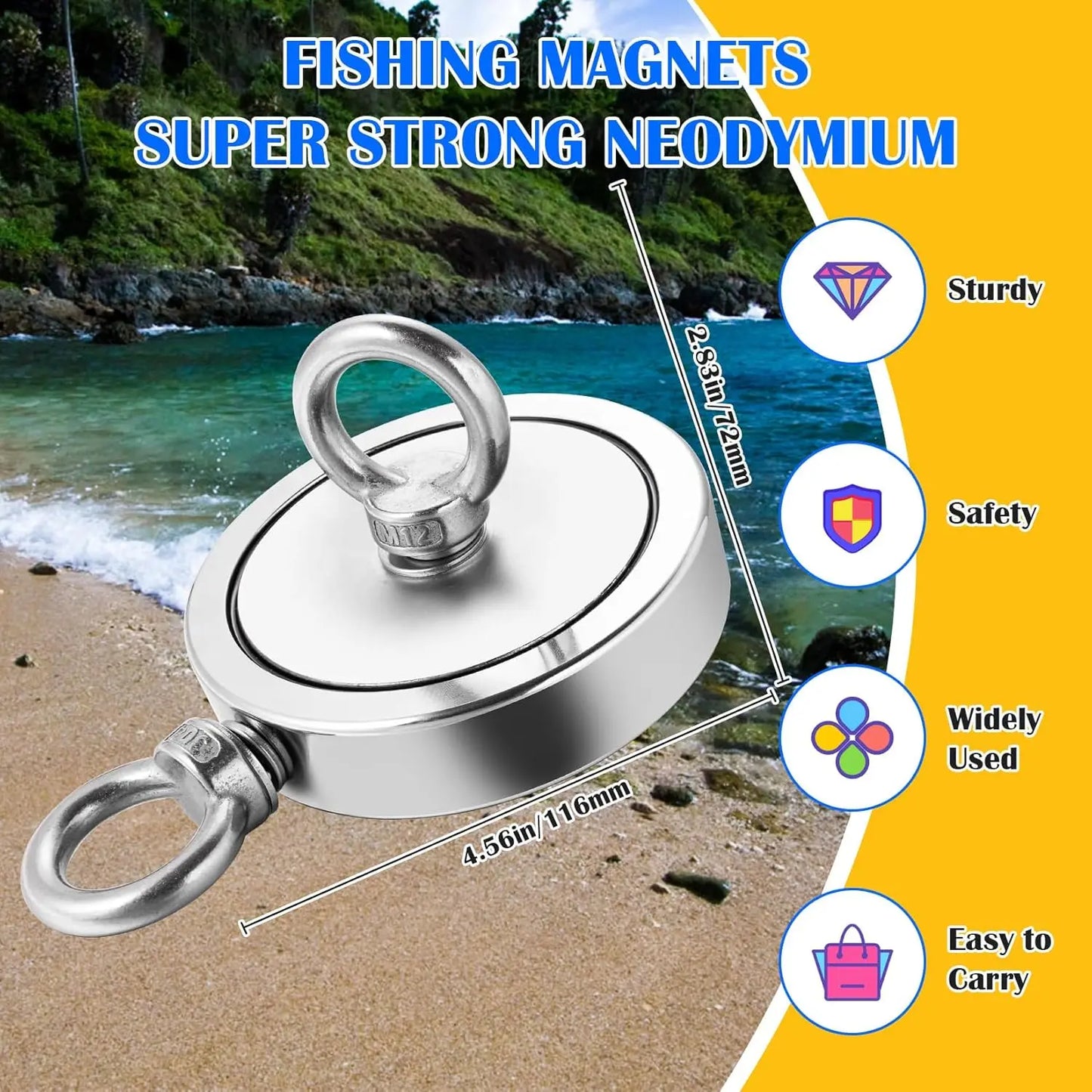 Heavy Duty Magnet Fishing Kit 2625 Lb Pulling Power Grappling Hook Rope