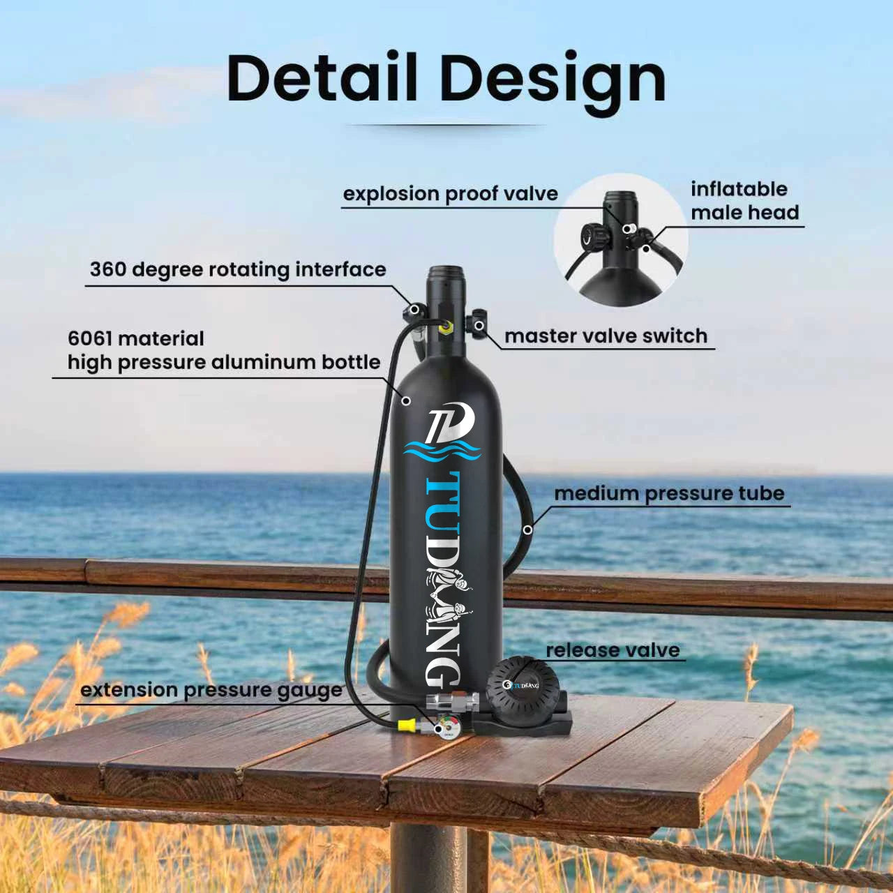 TUDIVING Portable Scuba Tank Support For 30-45 Minute Breathing