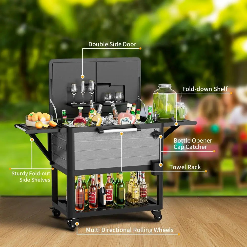 YTYIN Patio Rolling Ice Chest Cooler Cart with Wheels