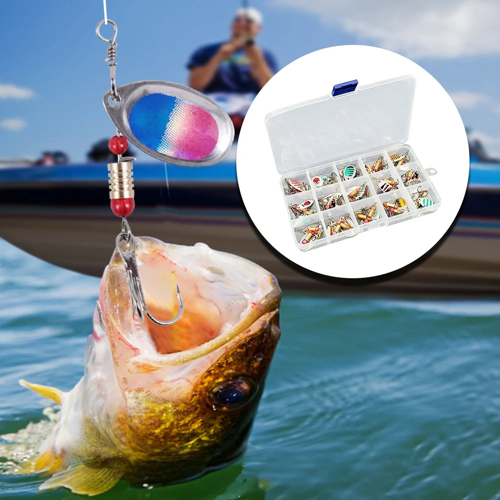 JOCESTYLE 30Pcs Spoon Spinner Lures With Treble Hooks For Freshwater Saltwater