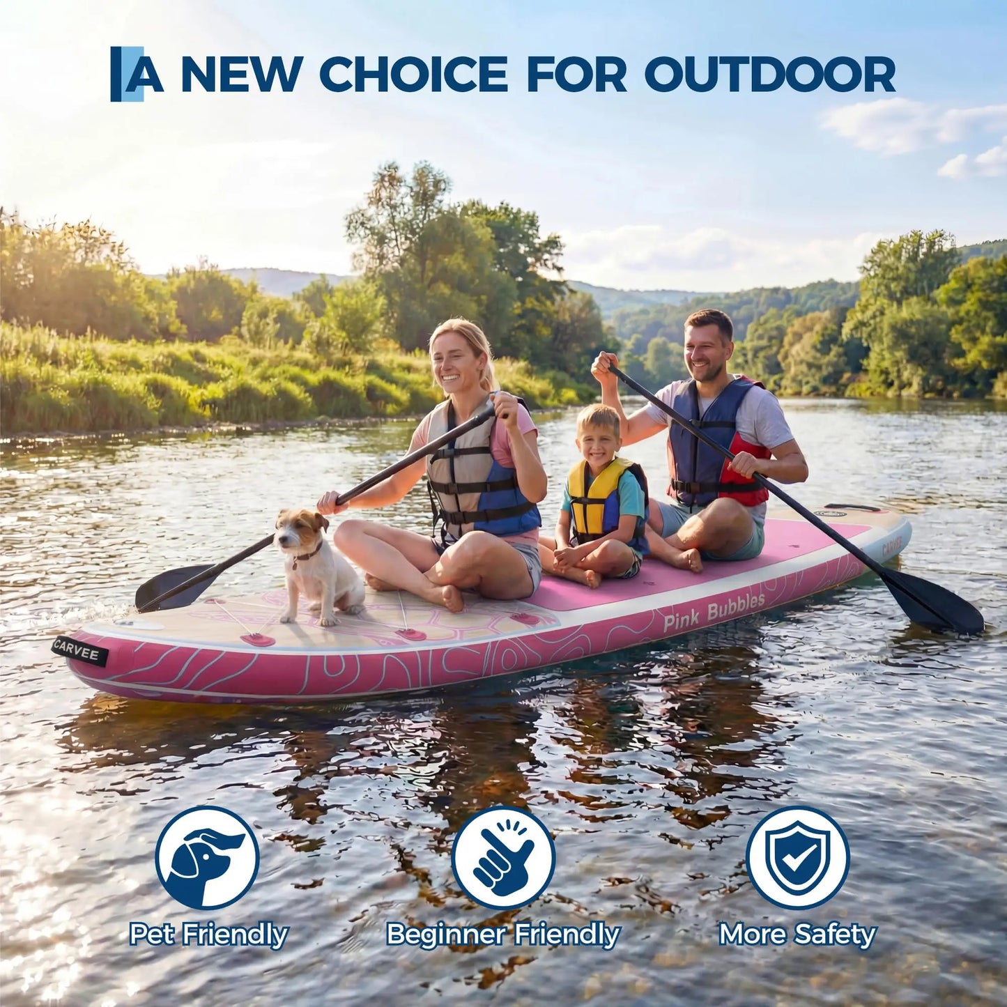 PVC Inflatable Stand Up Paddle Board Extra Wide Adjustable Paddle