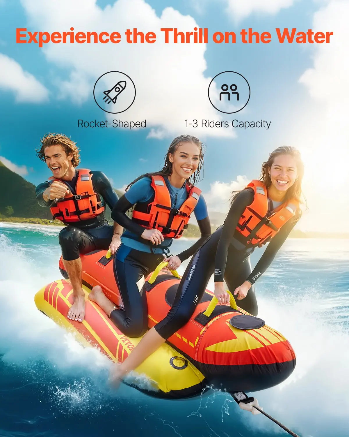 Towable Boating Tube For 3 Riders, Hot Dog Water Tube