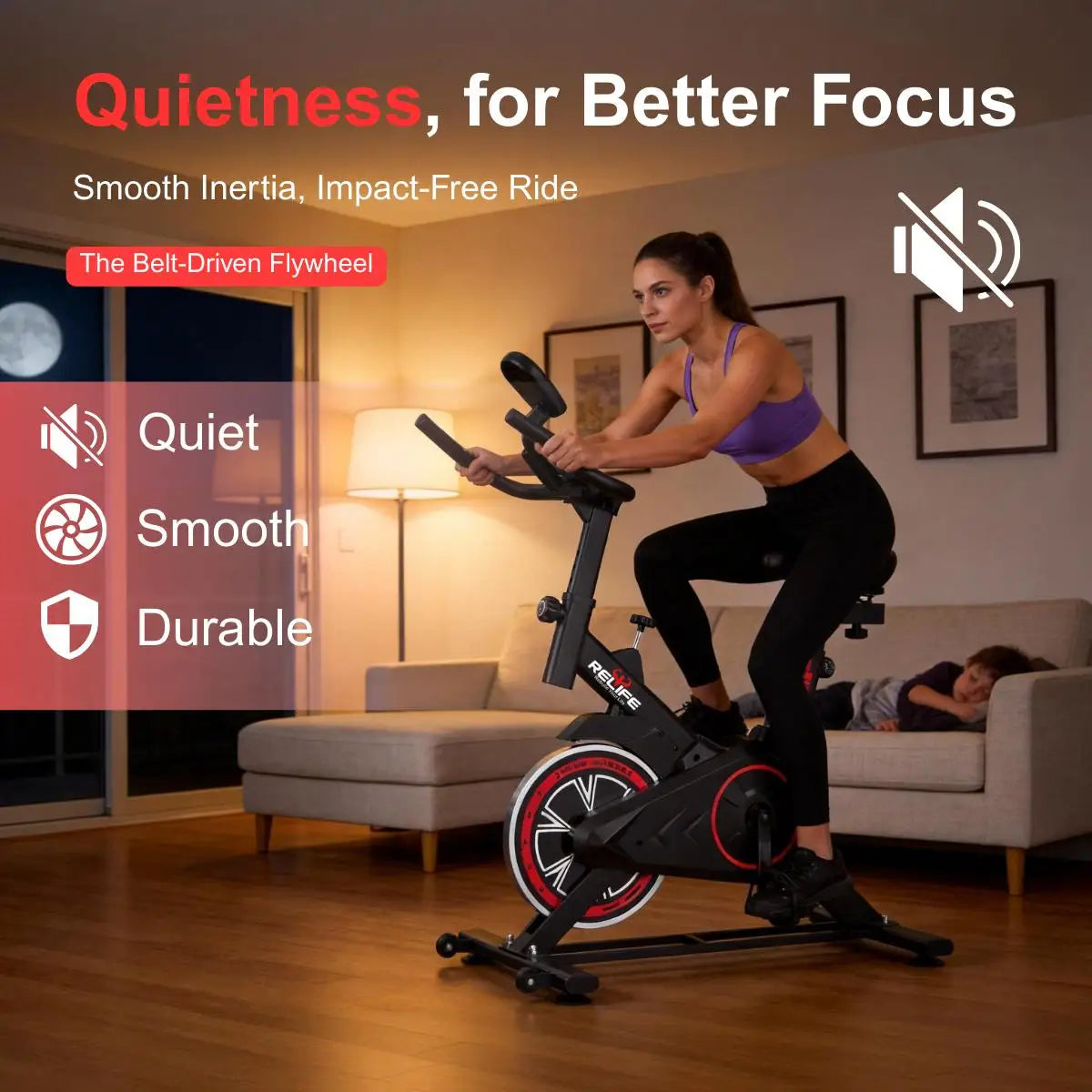 Relife Stationary Exercise Bike for Home With Silent Belt Drive