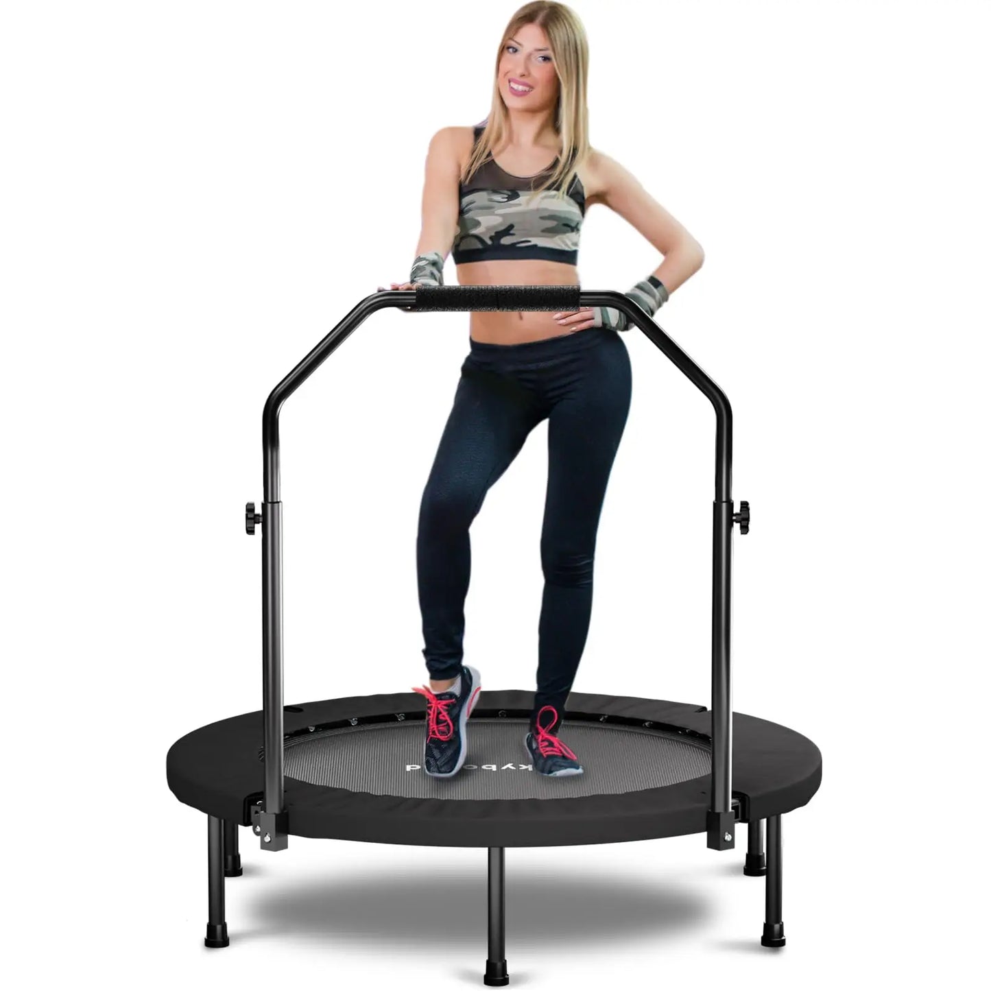 Adult Rebounder Trampoline With Foldable Adjustable U Bar Handle
