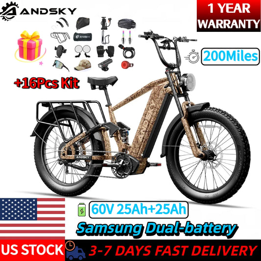ANDSKY Hyper X Dual Battery 60V 3200W Electric Bike 7Speed