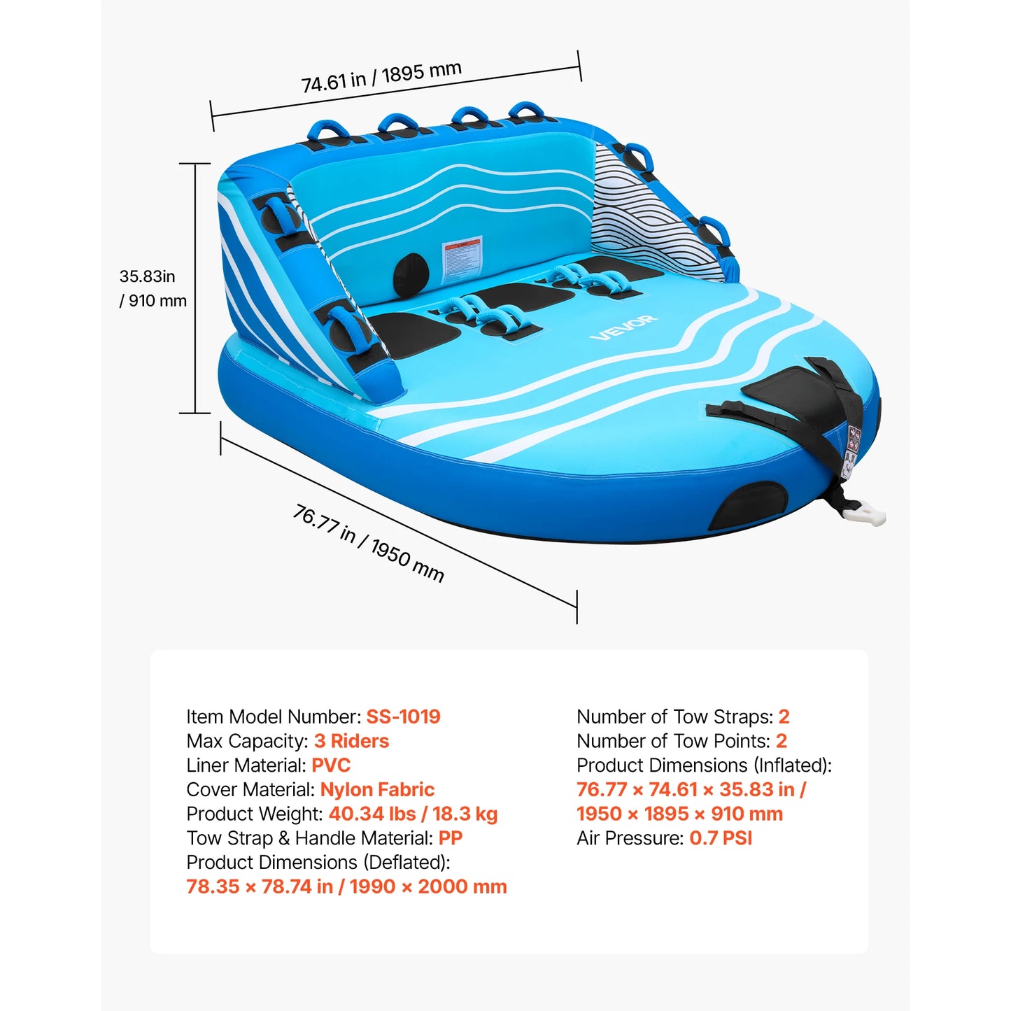 SucceBuy Towable Tubes For Boating 2 To 4 Rider Dual Tow Points