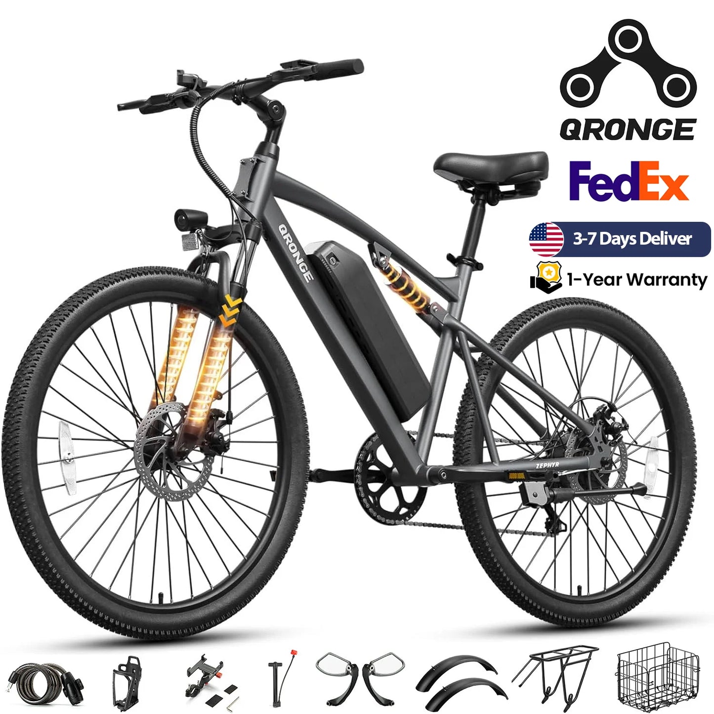 QRONGE Zephyr Electric Bike For Adults 1000W Peak Motor Suspension