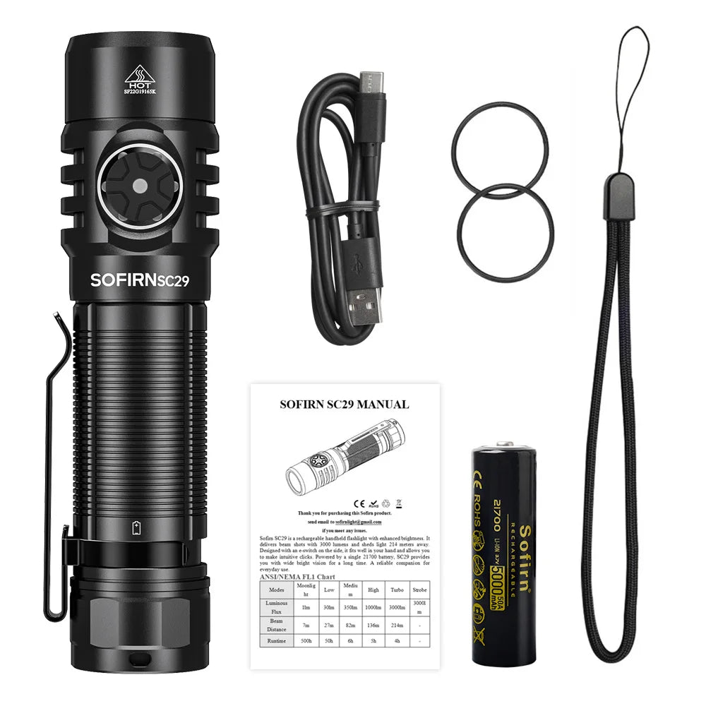 Sofirn SC29 3000 Lumen EDC Rechargeable Flashlight XHP50B IPX8