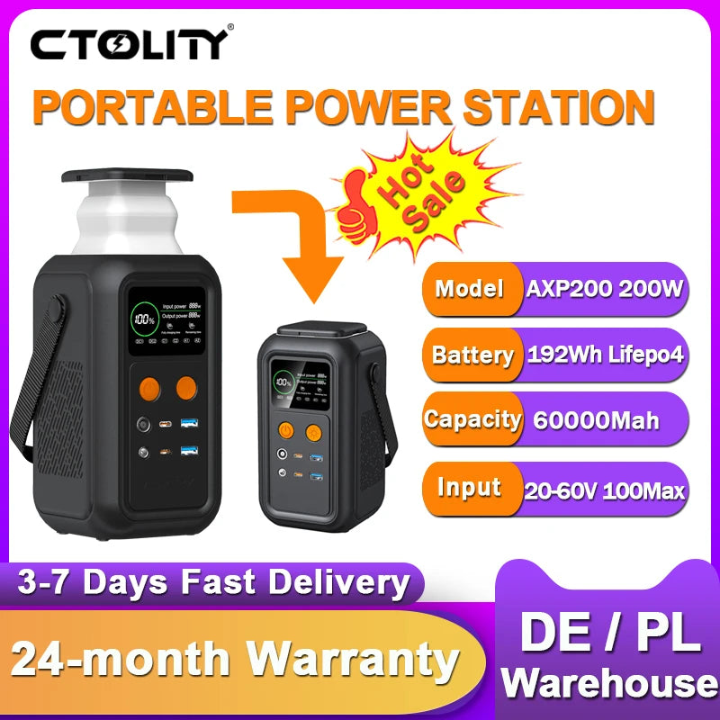 CTOLITY 200W Portable Power Station 192Wh LiFePO4 Battery USB Type C