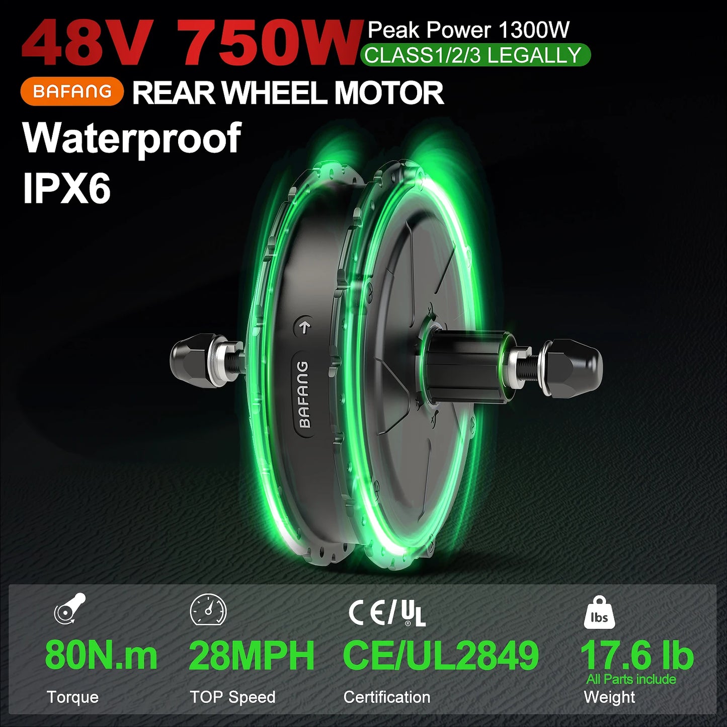 BAFANG Ebike Conversion Kit With Battery Peak 1300W Rear Hub Motor