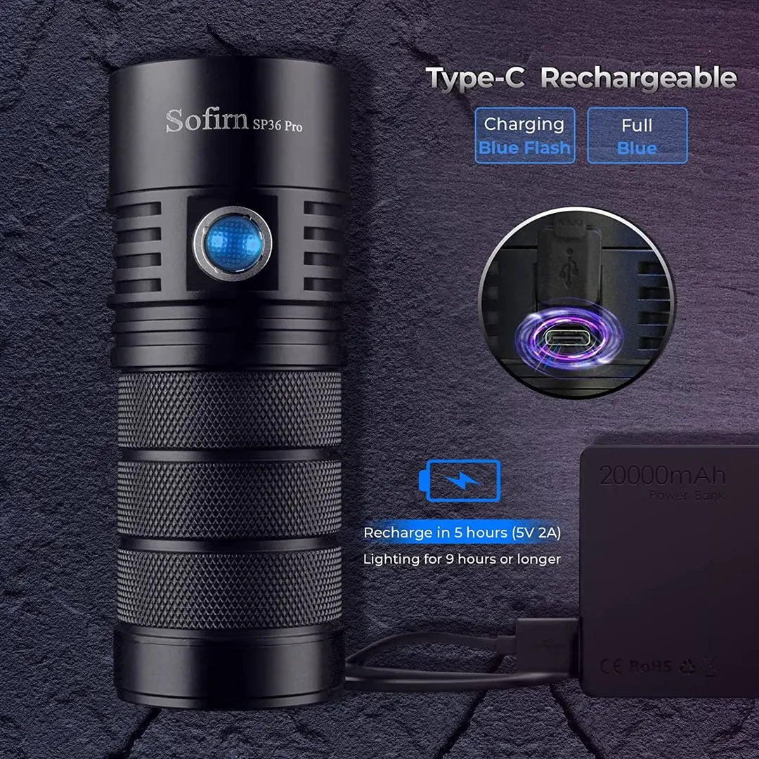 Sofirn SP36 Pro 8000 Lumen USB C Rechargeable LED Flashlight