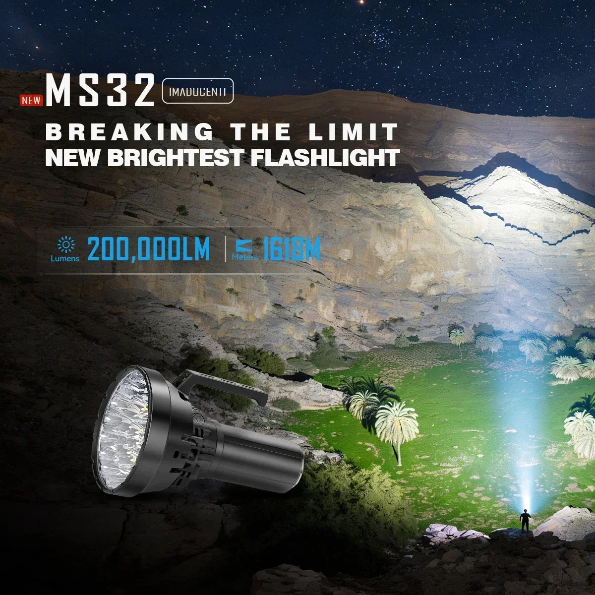 Imalent MS32 200000 Lumens Rechargeable Tactical Flashlight For Outdoors
