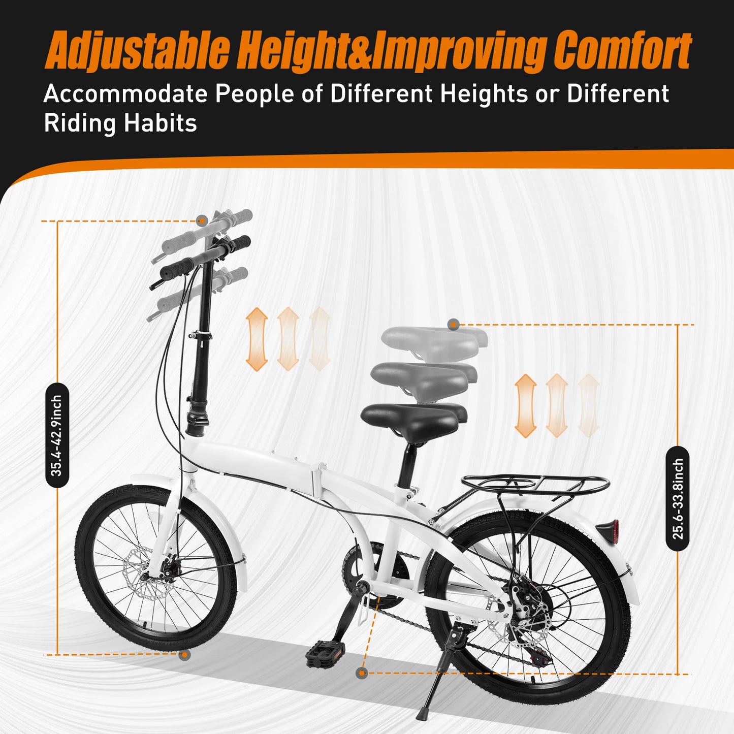 Folding Bike Carbon Steel 7 Speed City Commuter With Adjustable Seat