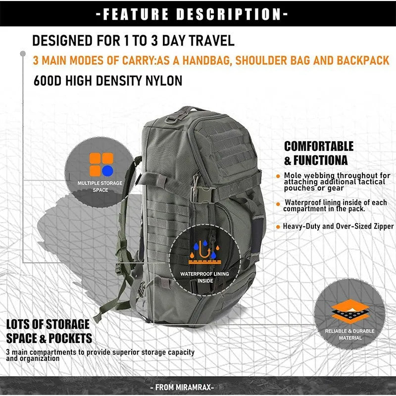 LQARMY 3 Way Duffel Bag Waterproof Travel Bag Large Capacity