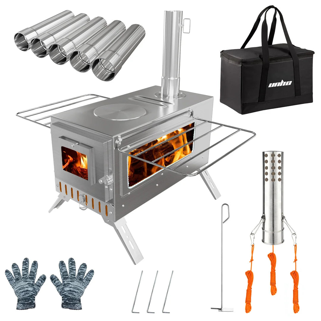 Wood Burning Tent Stove Portable With Stainless Chimney Pipes