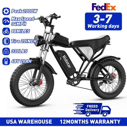 Ridstar 2000W 48V 20Ah Electric Mountain Fat Ebike All Terrain