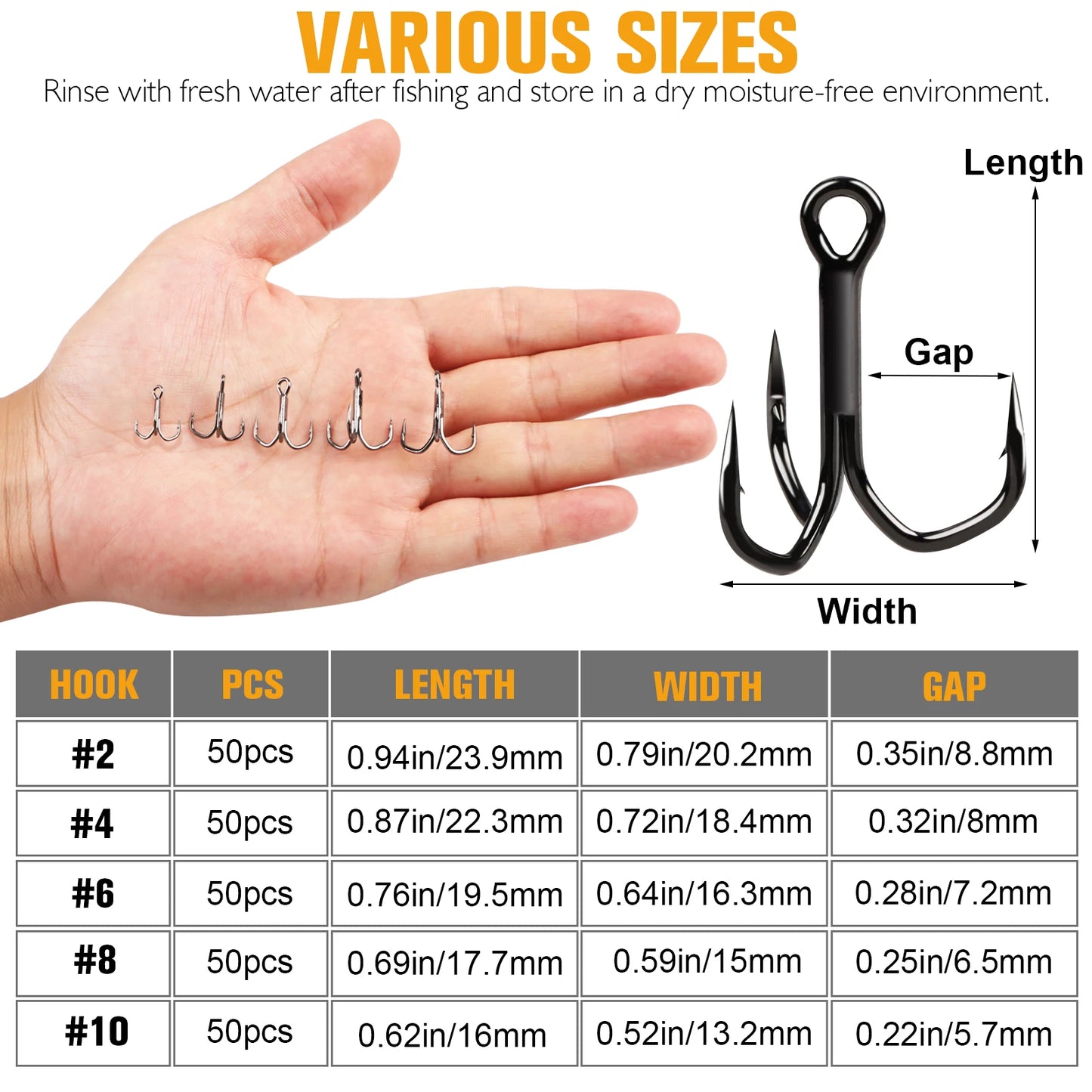Treble Hooks 3X Strong V Bend Locking For Saltwater Freshwater