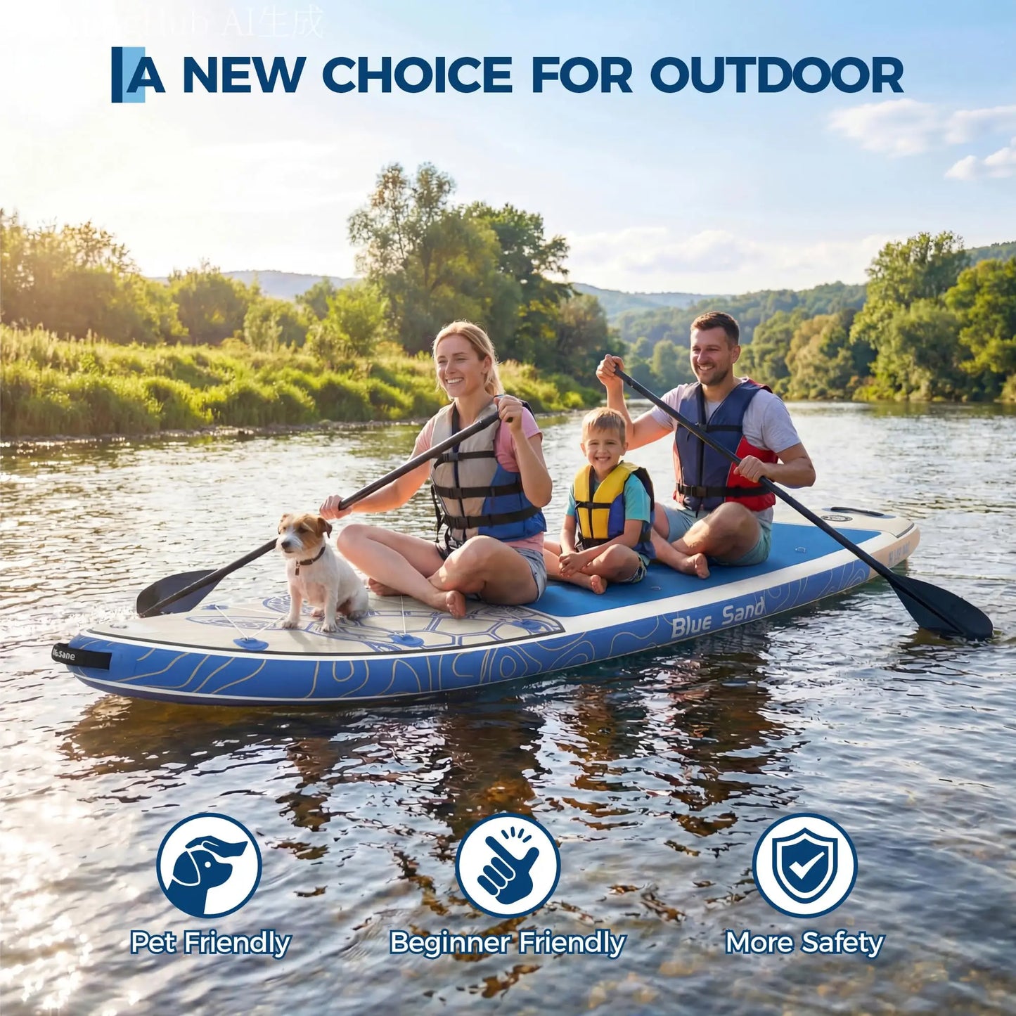 PVC Inflatable Stand Up Paddle Board Extra Wide Adjustable Paddle
