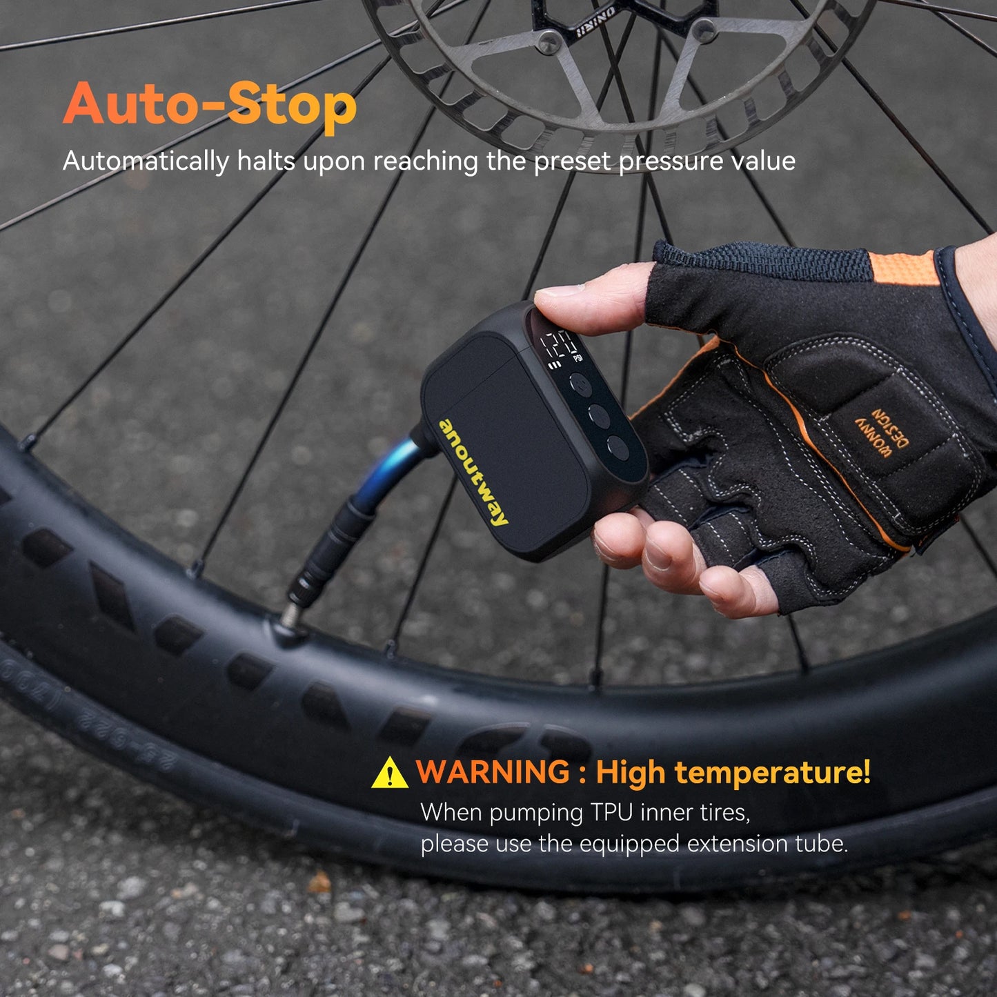Anoutway AT1 Pro Mini Electric Bike Tire Pump With Screen