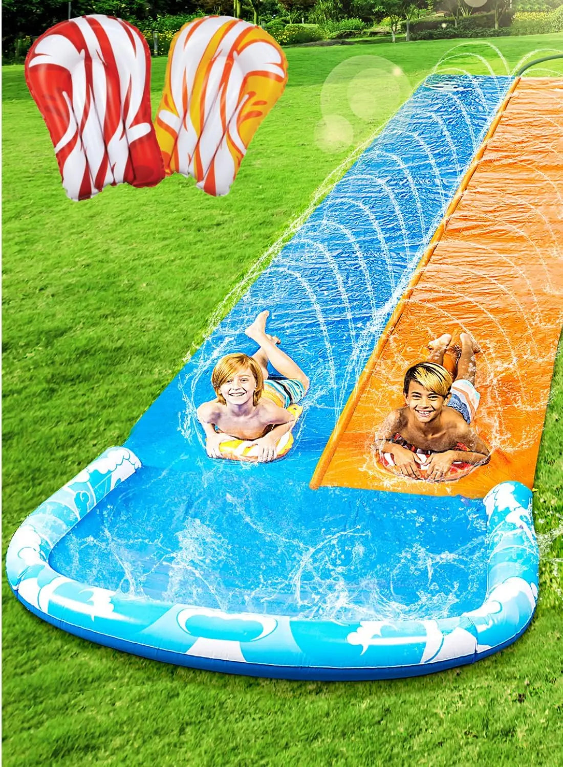 JOYFY Water Slide With Sprinkler And Bodyboards For Kids Outdoor Fun
