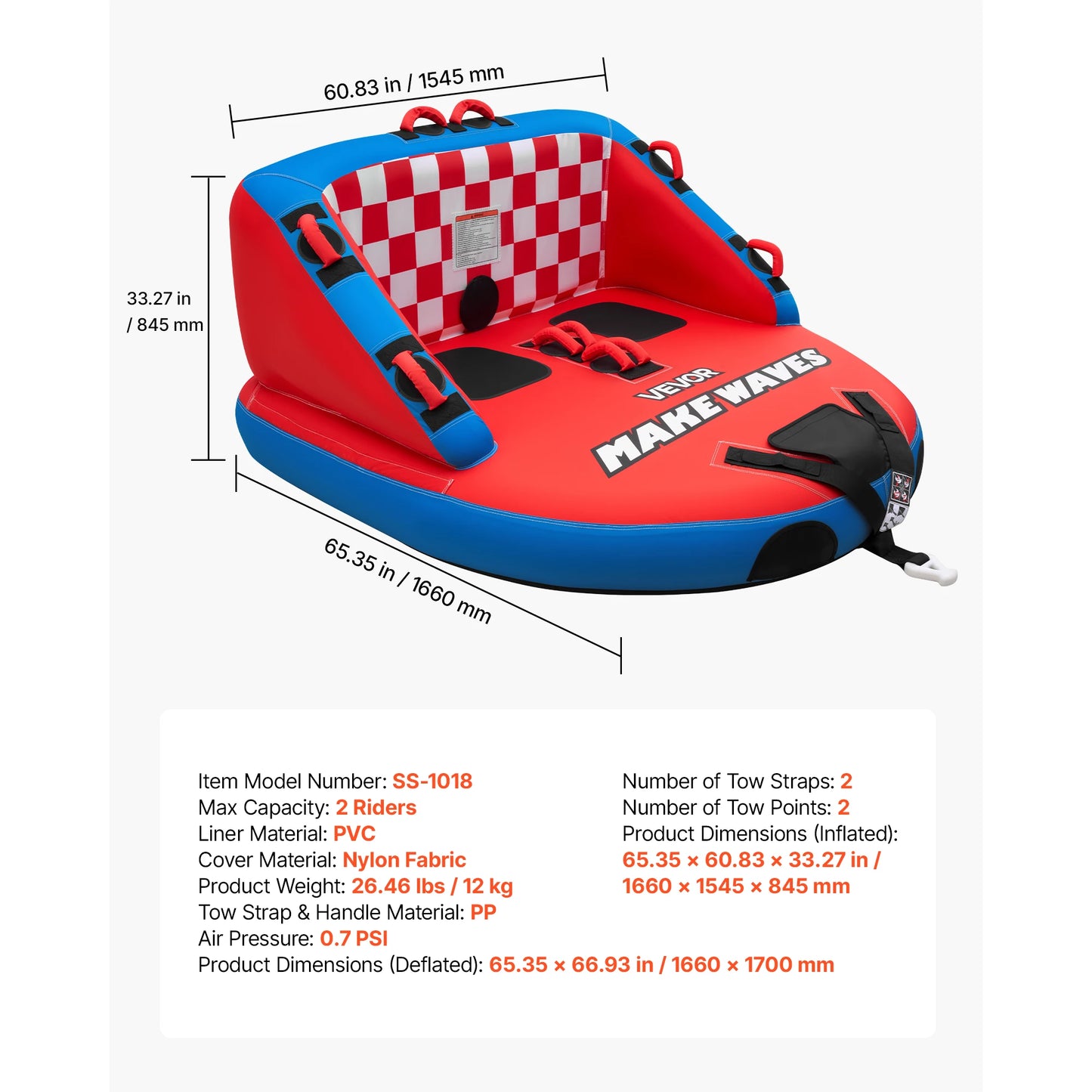 SucceBuy Towable Tubes For Boating 2 To 4 Rider Dual Tow Points
