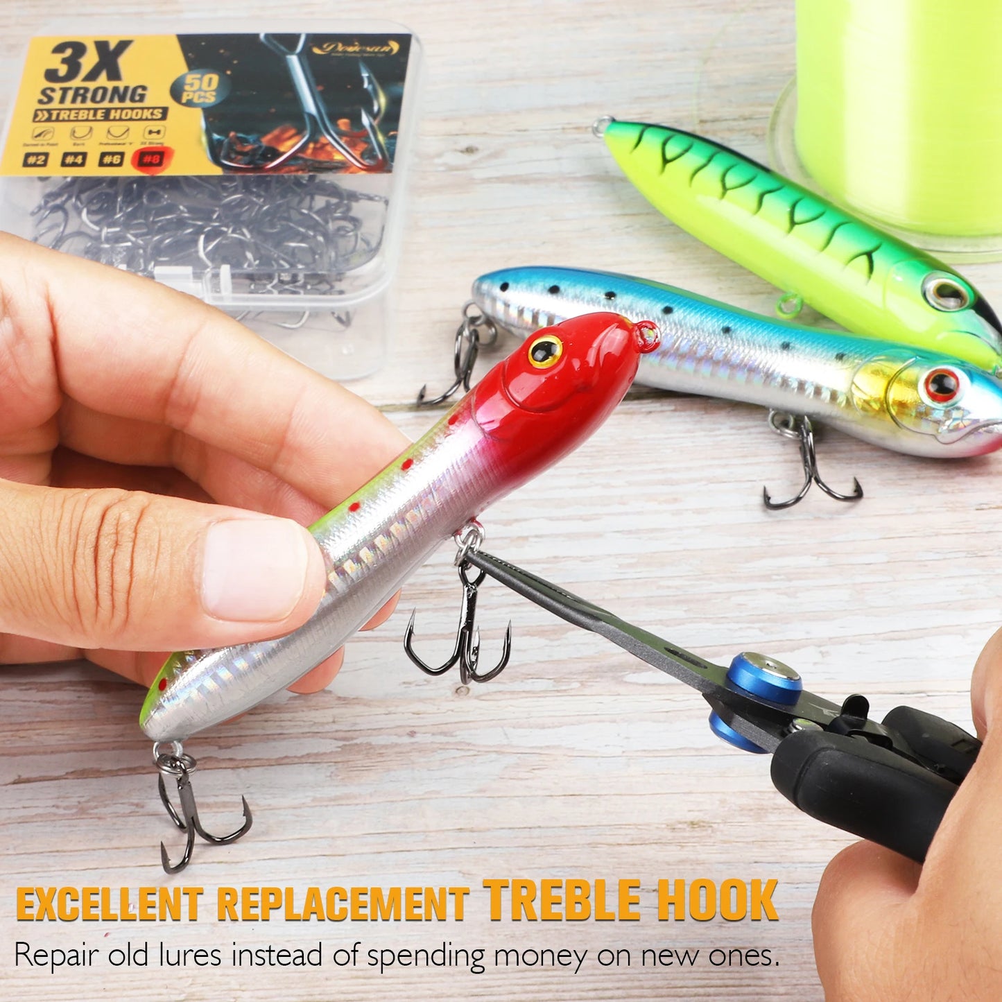 Treble Hooks 3X Strong V Bend Locking For Saltwater Freshwater