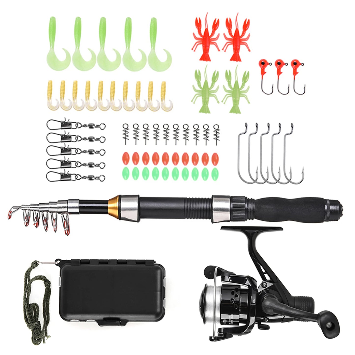Telescopic Fishing Rod and Spinning Reel Combo Kit With Lures