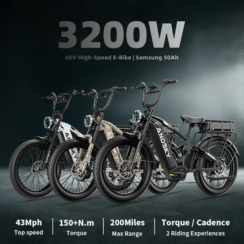 ANDSKY Hyper X Dual Battery 60V 3200W Electric Bike 7Speed