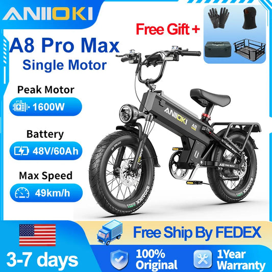 Aniioki A8 Pro Max Electric Bike 60Ah 1600W Long Range