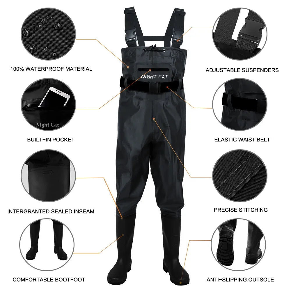 Waterproof Chest Waders With Boots For Men And Women NylonPVC