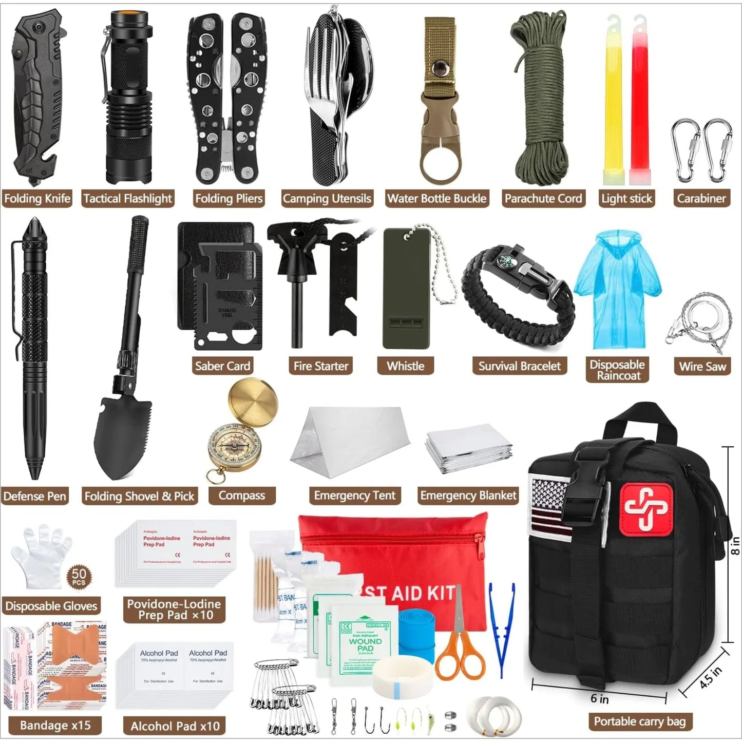 Emergency Survival Kit With Tactical Molle Pouch And Tent