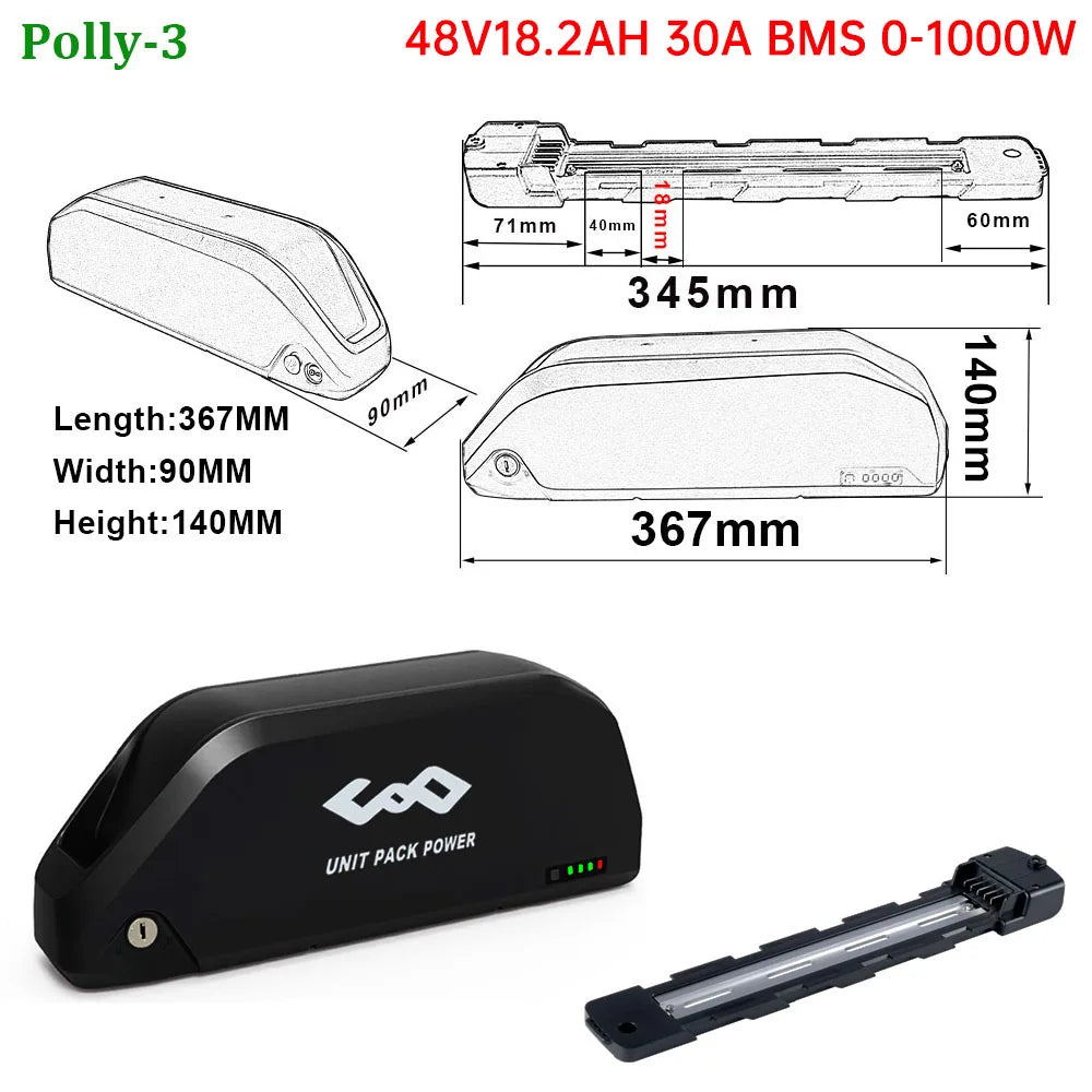 UNITPACKPOWER Ebike Downtube Battery 36V 52V 48V 24Ah