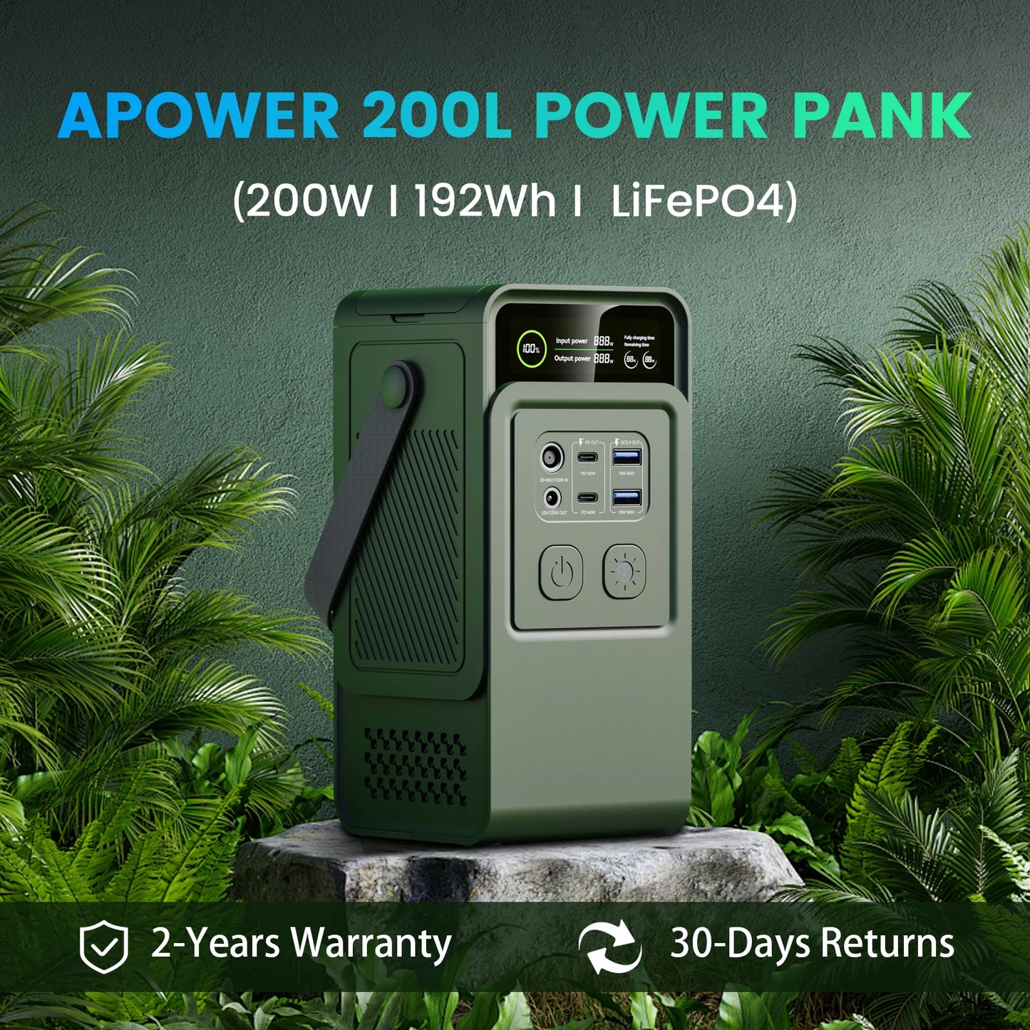 CTOLITY 200W Portable Power Station 192Wh LiFePO4 Battery USB Type C