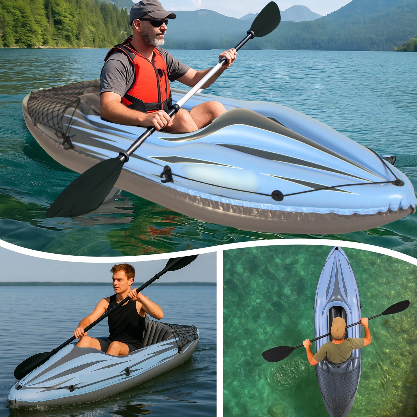 HHSJZWCY Inflatable One Person Kayak Fishing Boat With Paddles