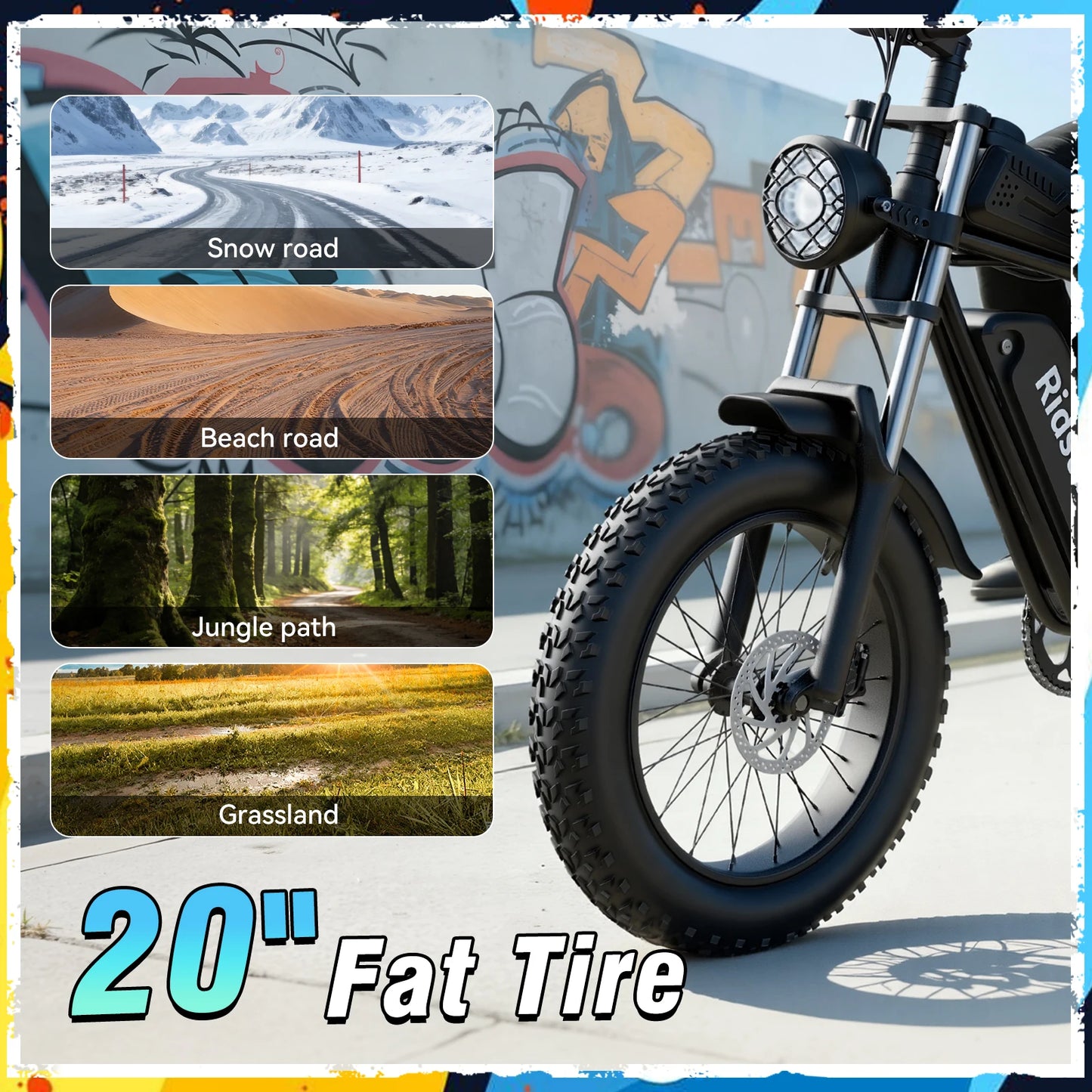 Ridstar 2000W 48V Fat Tire Electric All Terrain Mountain Bike