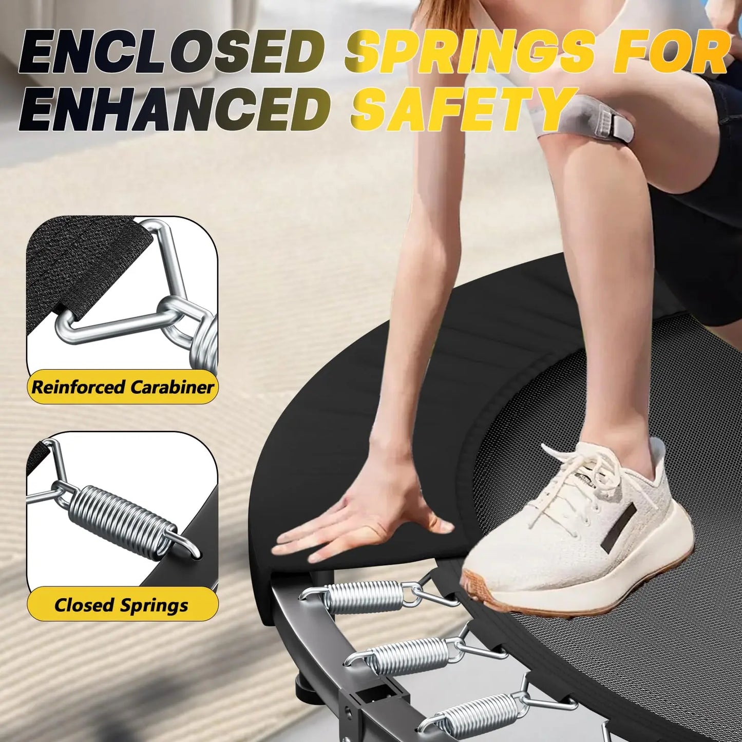 Adult Rebounder Trampoline With Foldable Adjustable U Bar Handle