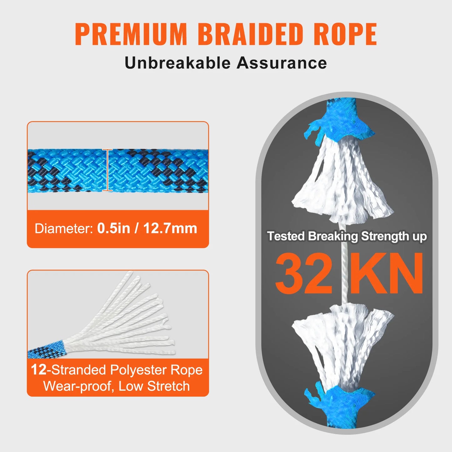 VEVOR Static Climbing Rope for Outdoor Rock Climbing