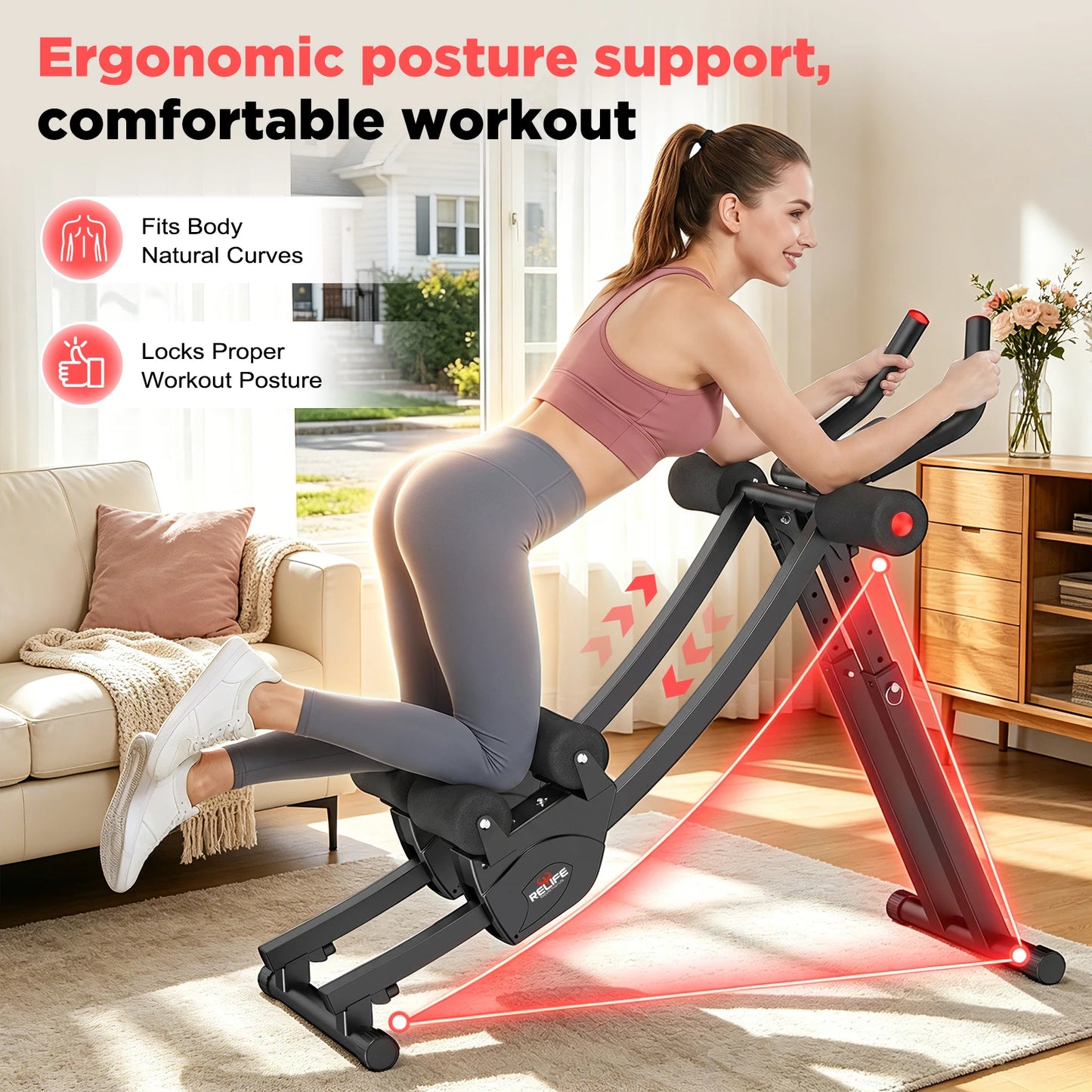 Dual Split-Track Ab Machine Foldable Core Trainer For Home