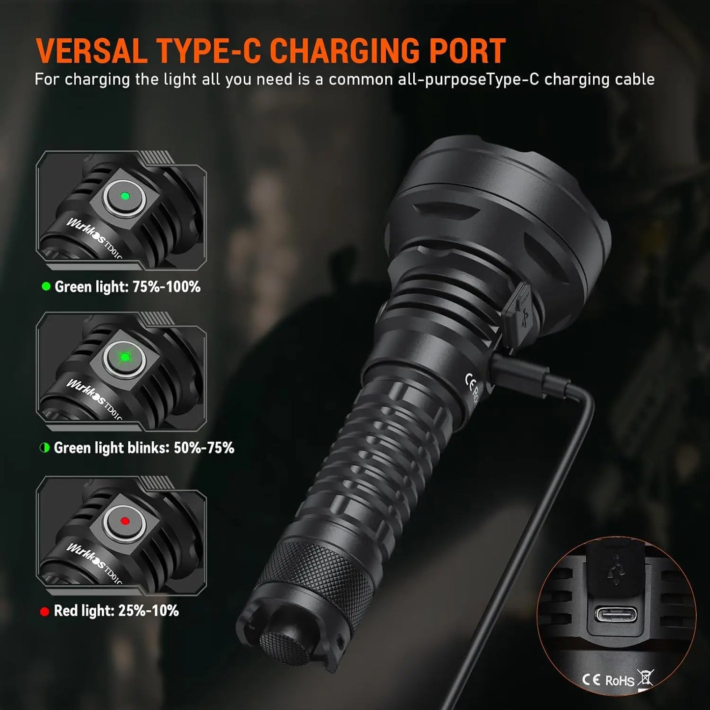 Wurkkos TD01C 1800 Lumen Rechargeable Tactical Flashlight