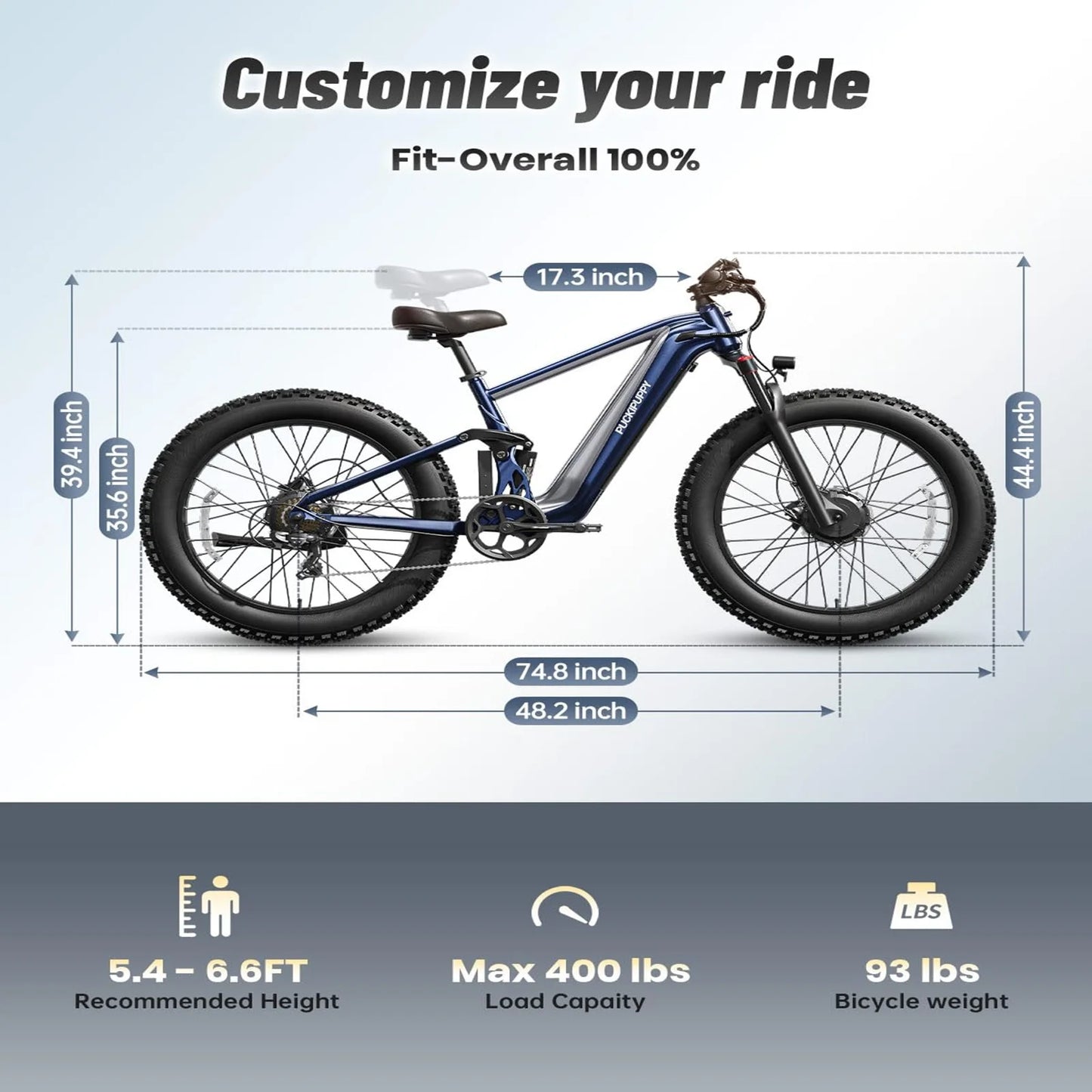 PUCKIPUPPY Dual Motor Electric Bike 1600W Fat Tire Full Suspension