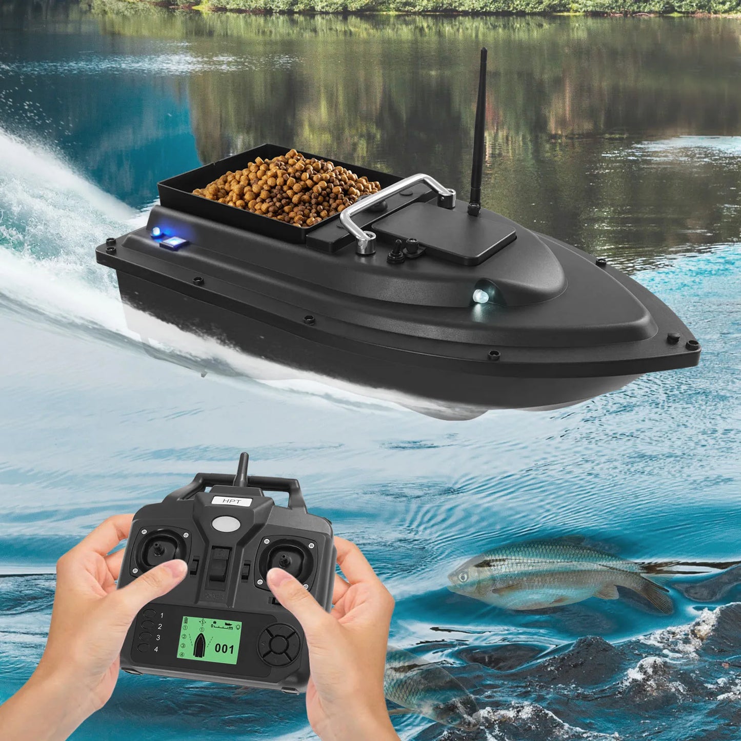 Remote Control Fishing Bait Boat, GPS Fishing Baiting Boat with Widened Large Compartment, 16 Positioning Points for Rivers