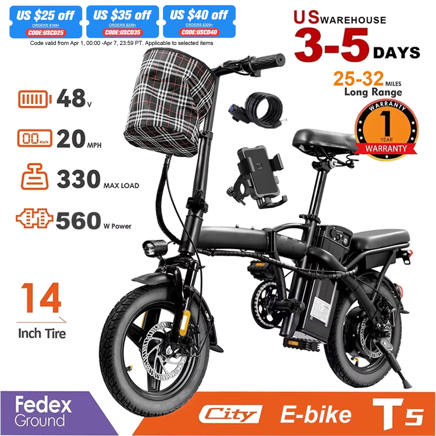 Terrosor Folding Electric Bike 20 MPH 560W 48V Removable Battery