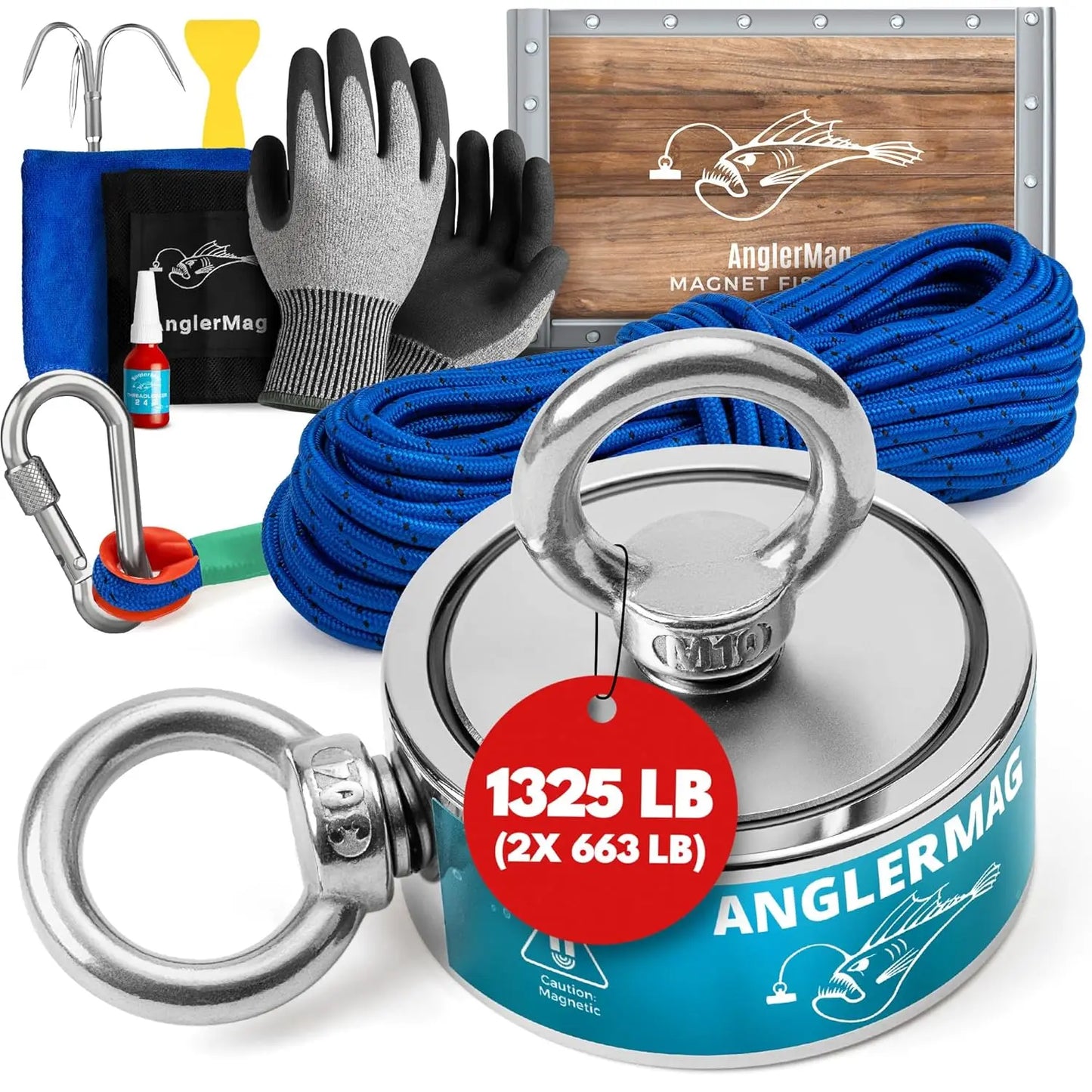 Magnetic Fishing Kit With Rope Carabiner Gloves Hook And Bag