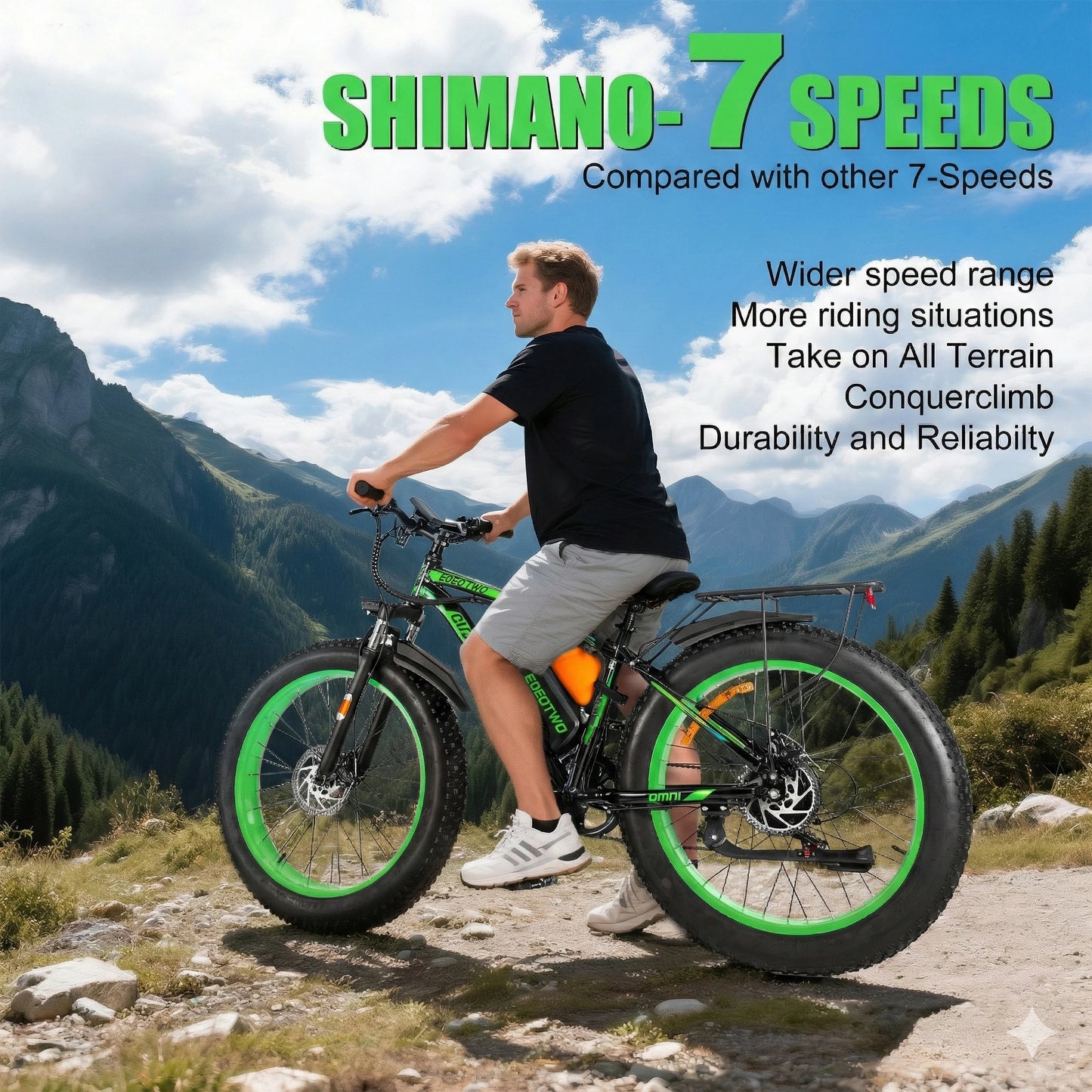 EOEOTWO Fat Tire Electric Bike 48V 20Ah 1000W Peak 1500W