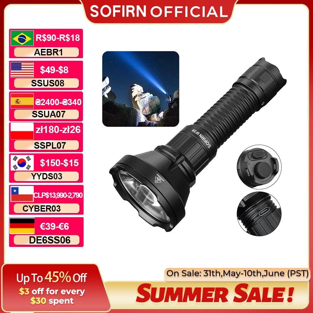 Sofirn SF26 2000 Lumen Tactical Flashlight USB C Rechargeable IPX8