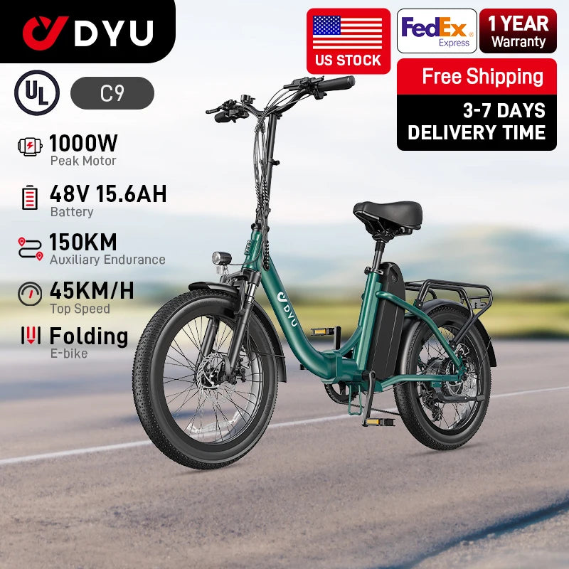 DYU C9 Electric Bike 1000W Peak Motor 48V Battery Brakes