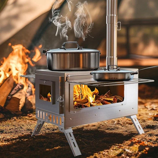 Wood Burning Tent Stove Portable With Stainless Chimney Pipes