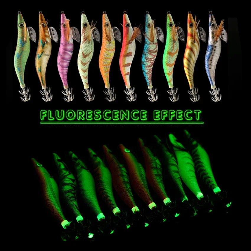 Luminous Wood Shrimp Fishing Lure With Bag 3D Eyes